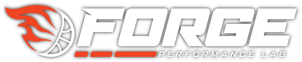 Forge Performance Lab logo featuring a stylized flaming basketball design and bold text branding.